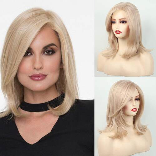 Wig, wig, female full head long hair, partial split golden