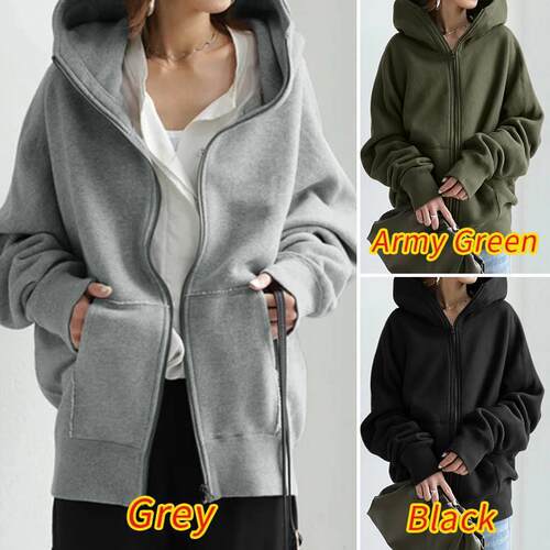 Hooded sweatshirt, long sleeved jacket, women's zipper