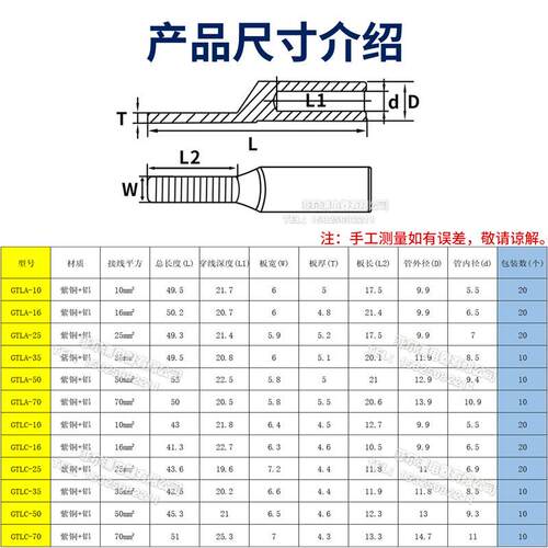 GTLA/GTLC-10/16/25/35/50平方实心插针铜铝管空开塑壳断路器专用