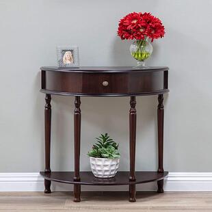 美式 双层半圆玄关桌客厅小户型木质小玄关柜靠墙边入户玄关台收纳