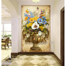 客厅走廊欧式复古油画花瓶花卉3d玄关竖版贴钻十字绣钻石画砖石绣
