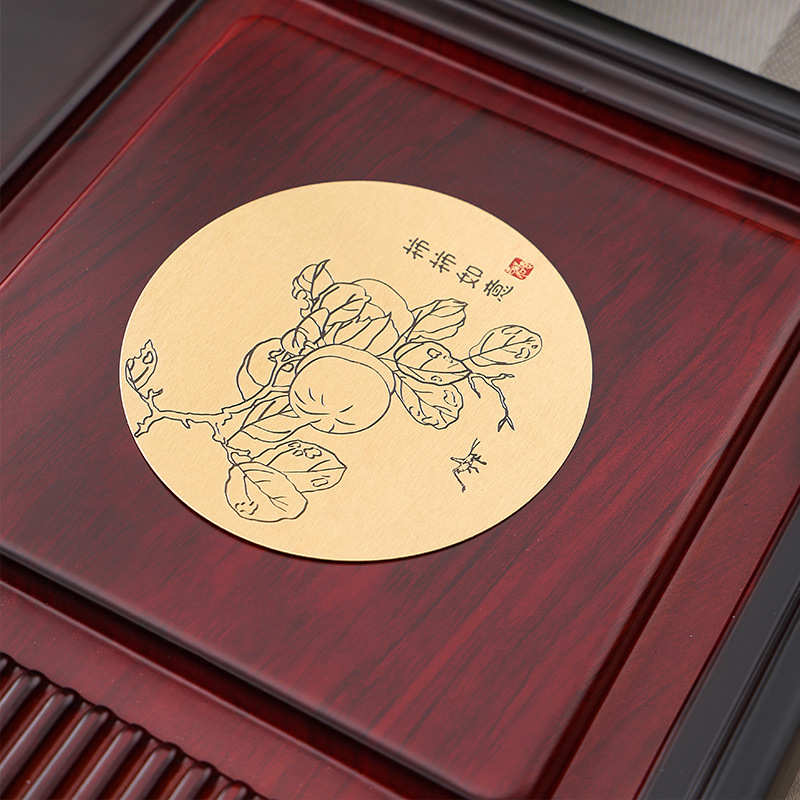 整块木质茶盘家用实木简约大小号功夫茶具黑檀花梨红木托盘电木