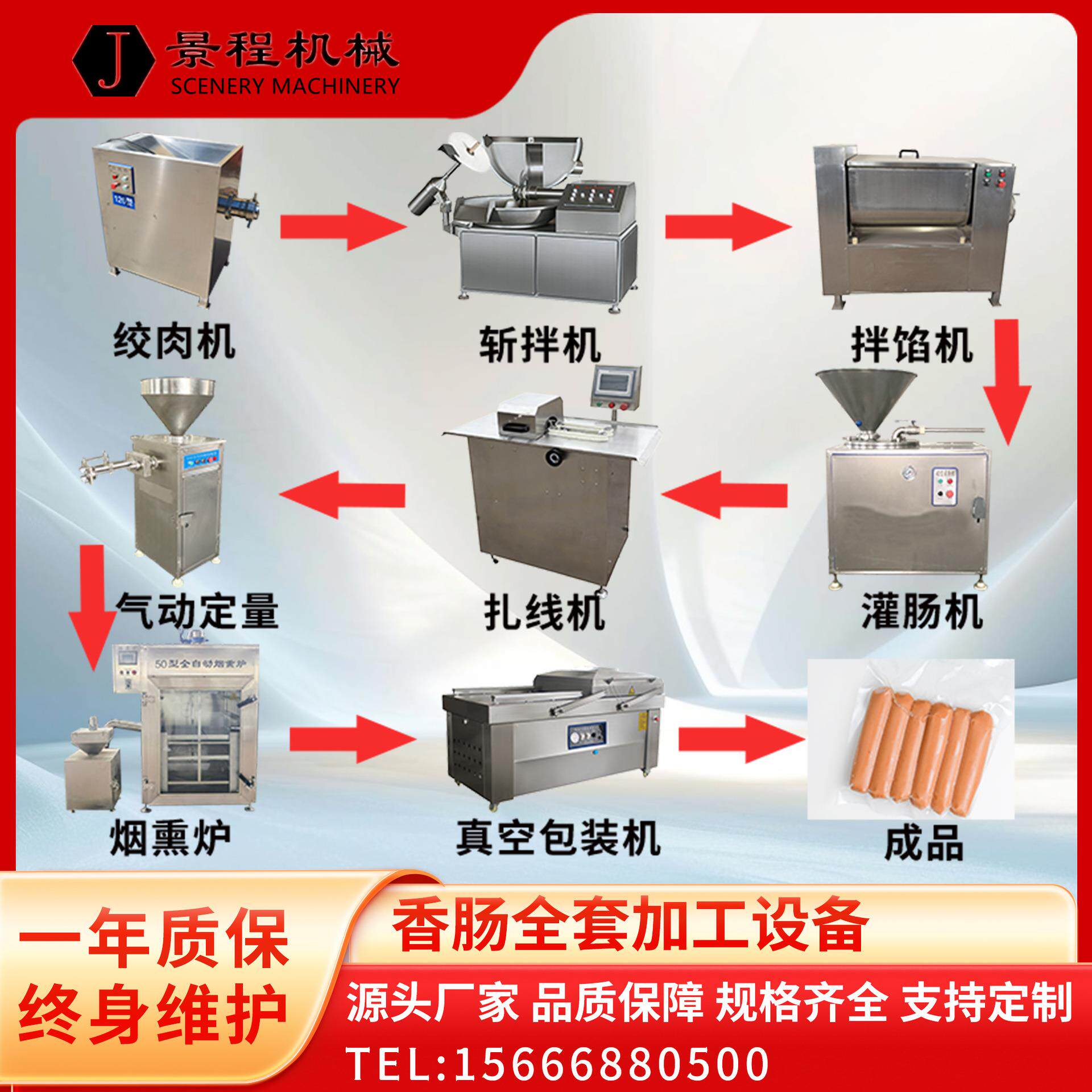 香肠成套加工设备肉肠腊肠全套灌肠机器大型火腿肠灌肠设备 旭邦