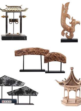 新中式建筑门楼凉亭禅意凤鸟雕刻摆件样板间售楼处酒店玄关装饰品