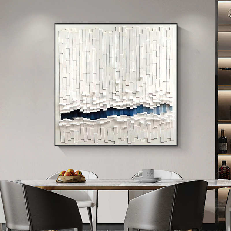 几何抽象餐厅装饰画创意方形挂画蓝色方块背景墙壁画高档大气墙画图片