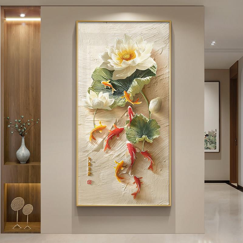 新中式九鱼图玄关装饰画2025新款走廊过道挂画高级感入户进门壁画