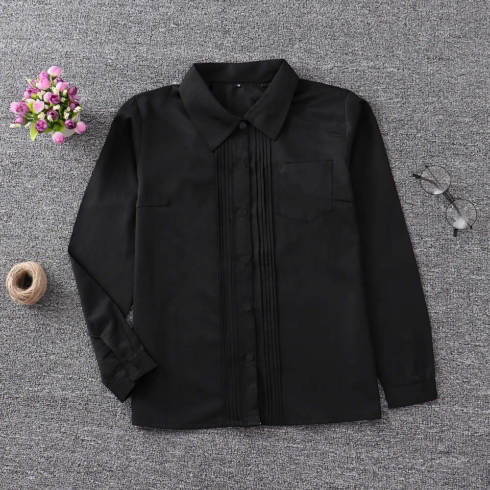 新款JK制服 尖领前风琴褶衬衫 长袖方领衬衫 学生衬衫