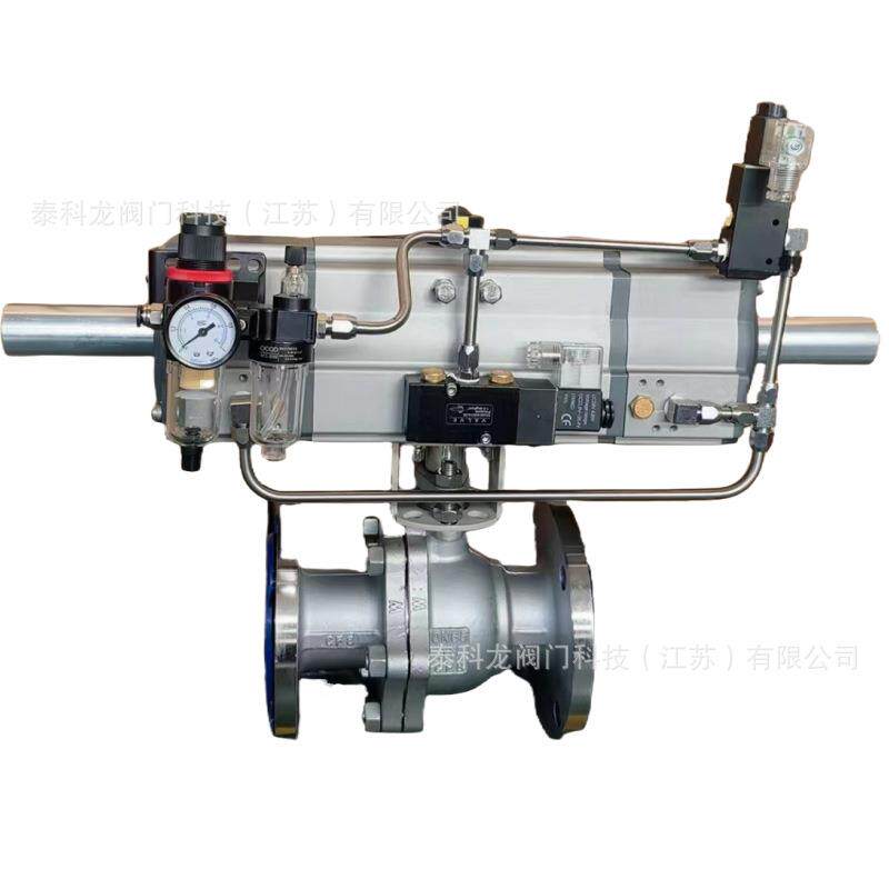 Q641F气动三段式三位式气缸不锈钢304法兰切断球阀