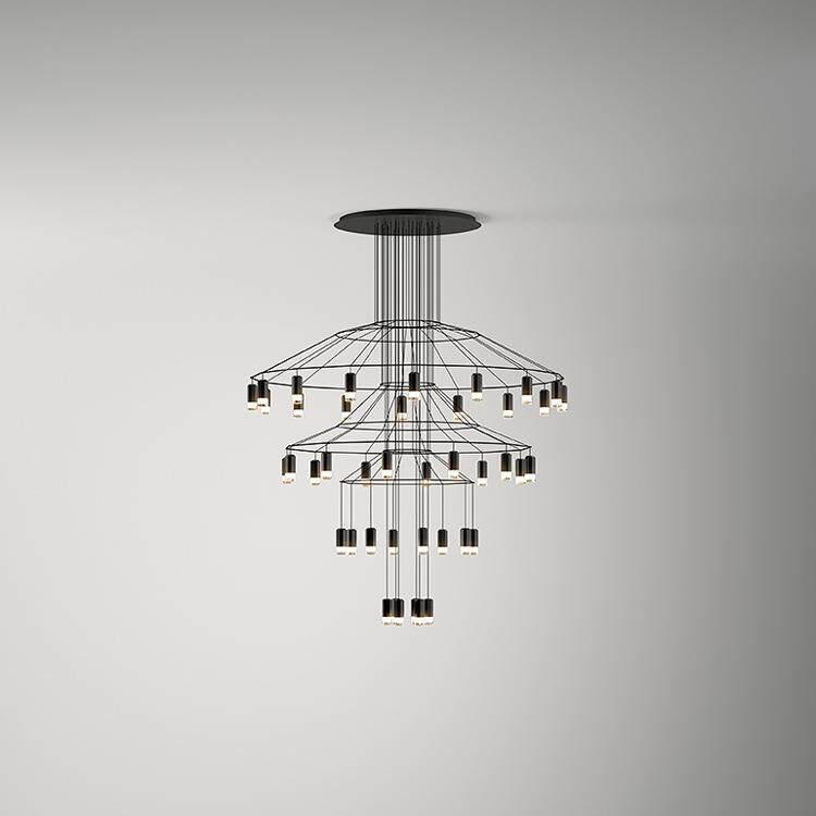 loft客厅吊灯后北欧简约现代别墅设计师楼梯线条灯创意个性吊灯
