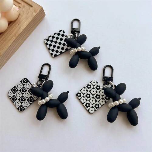 Cool Acrylic Cartoon Balloon Dog Keychains Black Color