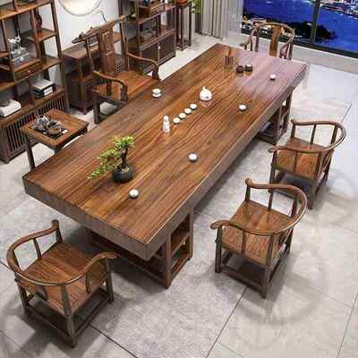 实木大合板茶桌桌椅组中式家用台茶办公茶室原木茶AFN几一体泡一