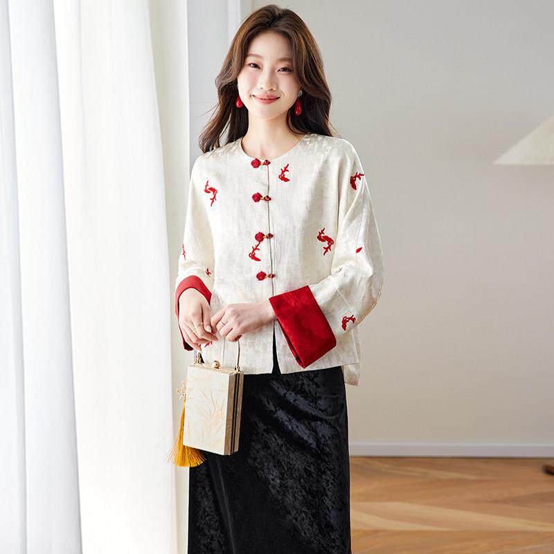 新中式国风刺绣短款外套女2026春季新款休闲高端精致中年妈妈上衣