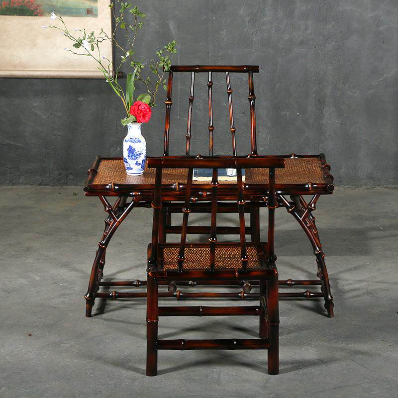 仿古中式大漆筇竹家具小椅子几长家方OLO形茶茶茶桌椅组合客厅用