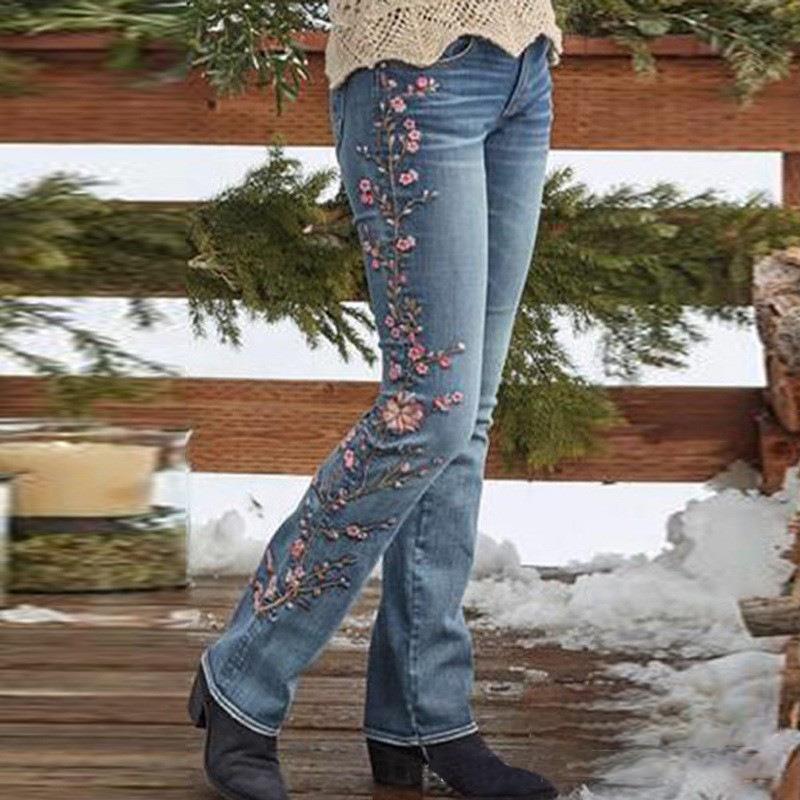 pants flared fit slim stretch slightly jeans waist high