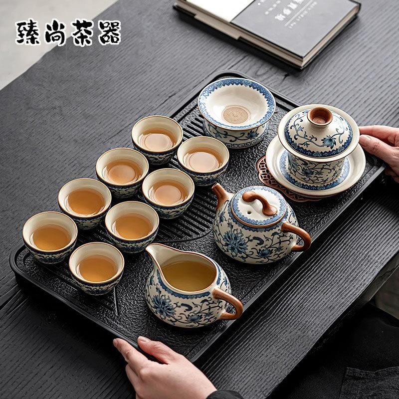 青花汝窑茶具套组家用高档中式喝茶壶茶杯盖碗新款功夫套组礼盒装