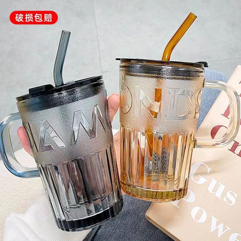 厂家情侣玻璃杯带把带吸管耐温杯子层公室家用简约水杯