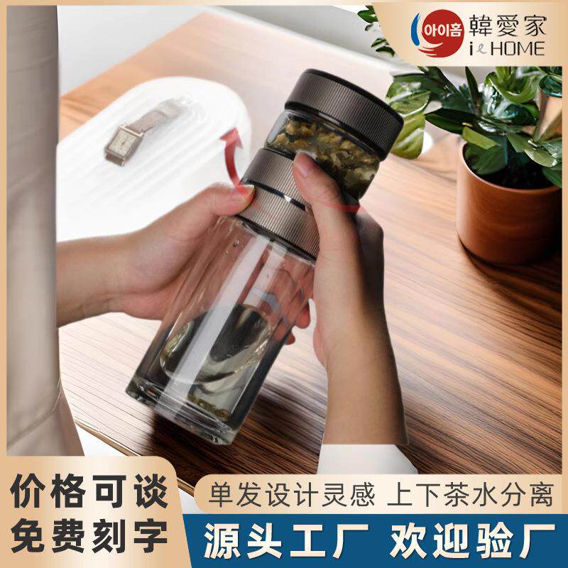 玻璃杯茶水分离杯带盖双层老白茶户外旅行车载便携隔热焖茶杯
