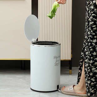 酒店商用圆形平盖垃圾桶轻奢高档不锈钢双层耐腐蚀脚踩垃圾桶批发