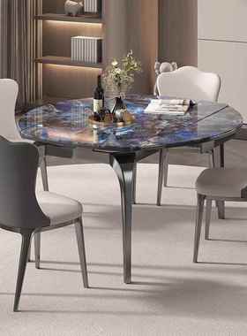 家大理石端意式圆形小高户型可可圆天然微晶石可伸缩餐桌用IOZ方