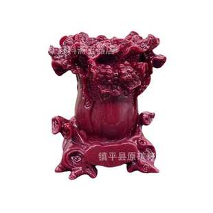 朱砂白菜笔筒开运紫金砂百财白菜大笔筒办公桌摆件送人首选礼品