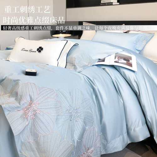 轻奢风四季款100纯棉四件套全棉被套长绒棉床单裸睡被罩床上用品