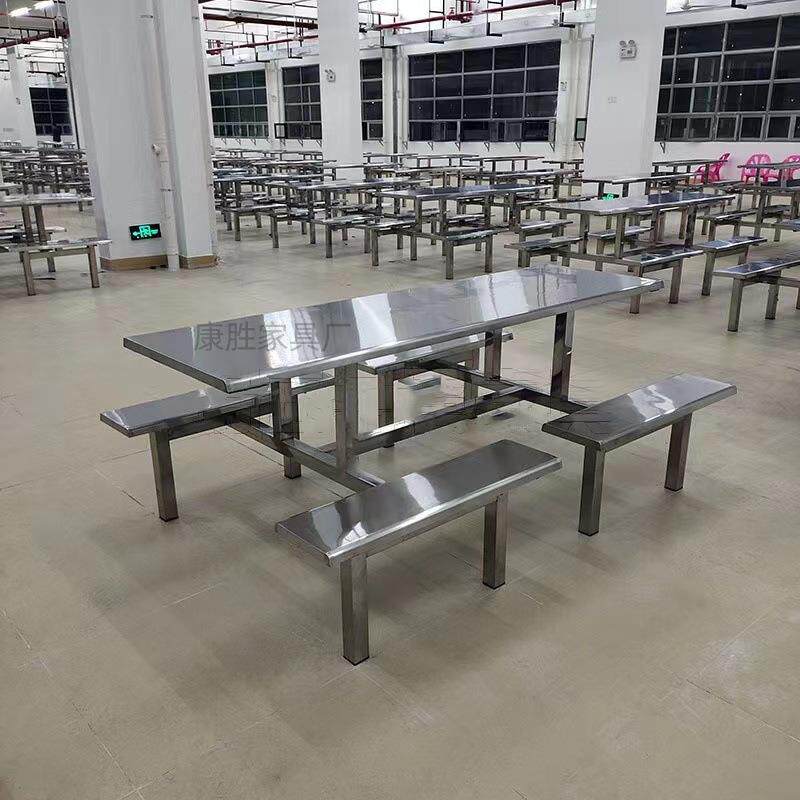 学校食堂用不锈钢餐桌201六人位员工饭堂餐桌椅304不锈钢连体饭桌