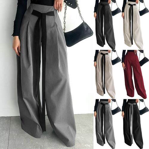 Women's wide leg pants with straps, high waist straight