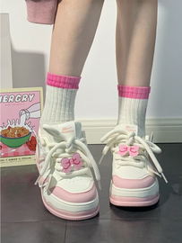 回力粉色蝴蝶女鞋厚底板鞋女2024韩版面包鞋春季运动小白鞋女