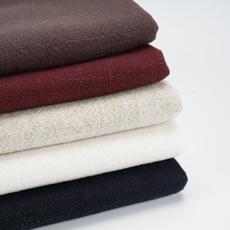 加厚亚麻布料 纯色砂洗连衣裙古装裤子风衣服装面料 竹节麻布艺