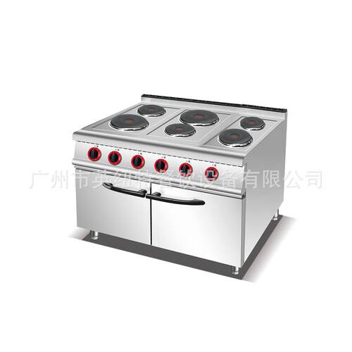 商 用立式六头电热面炉连柜座加厚不锈钢双区温功控多能煮煮QBW食