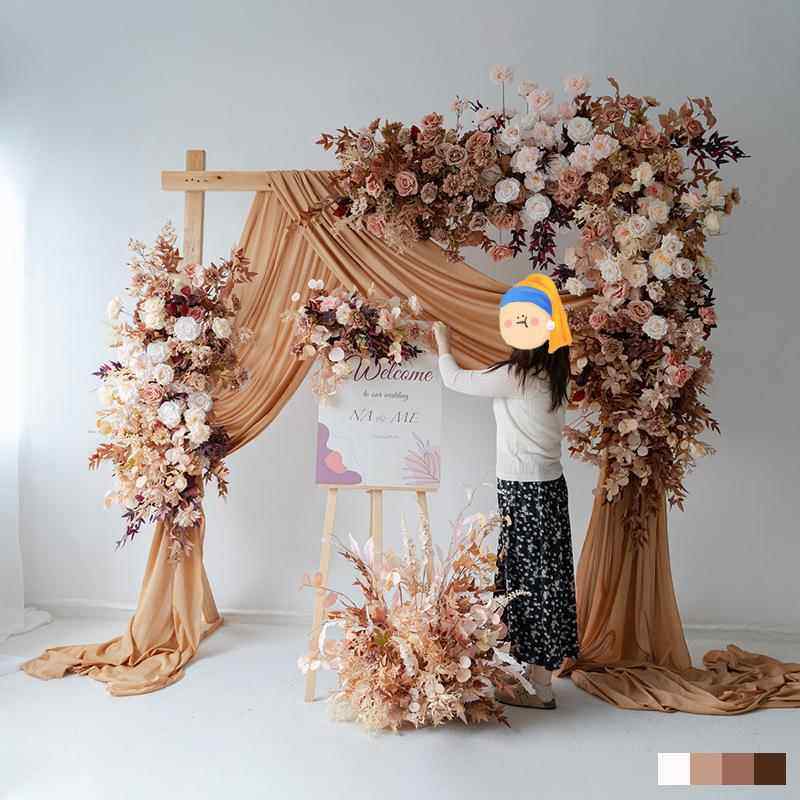 仿真欧式秋色拱门花艺背景布置婚庆户外婚礼假花路引手捧花花束