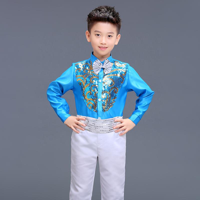 正品儿蓝童演出服小学唱生朗舞诵比赛男女童色蹈裙子合蓬蓬裙表演