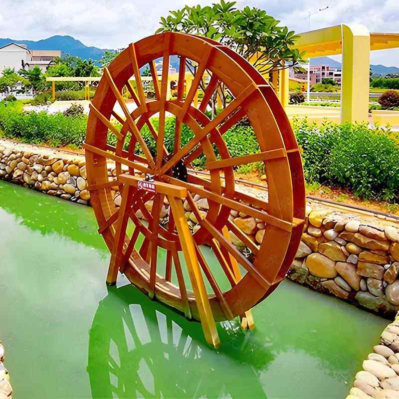 防腐景观水车电动水力泊旋木转户外景区湖碳化木脚踏实装f1214-2
