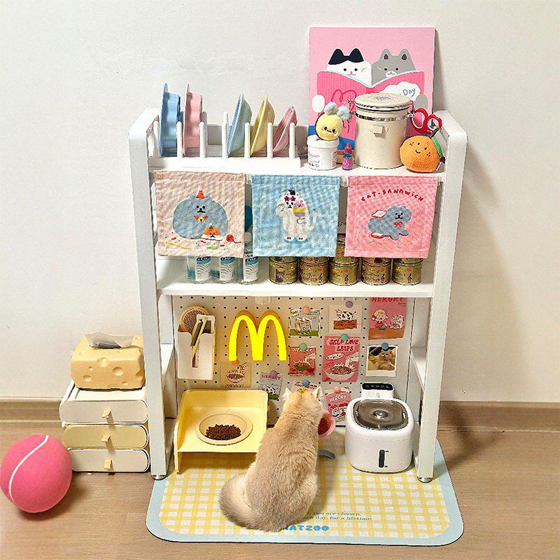猫咪食堂置物架洞洞板餐柜猫架子遮挡门帘餐垫装饰小红书同款图片