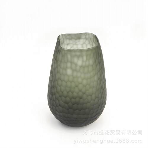 彩色玻璃花瓶磨刻现化北欧美式样板房创意家居装饰品花器插花摆件