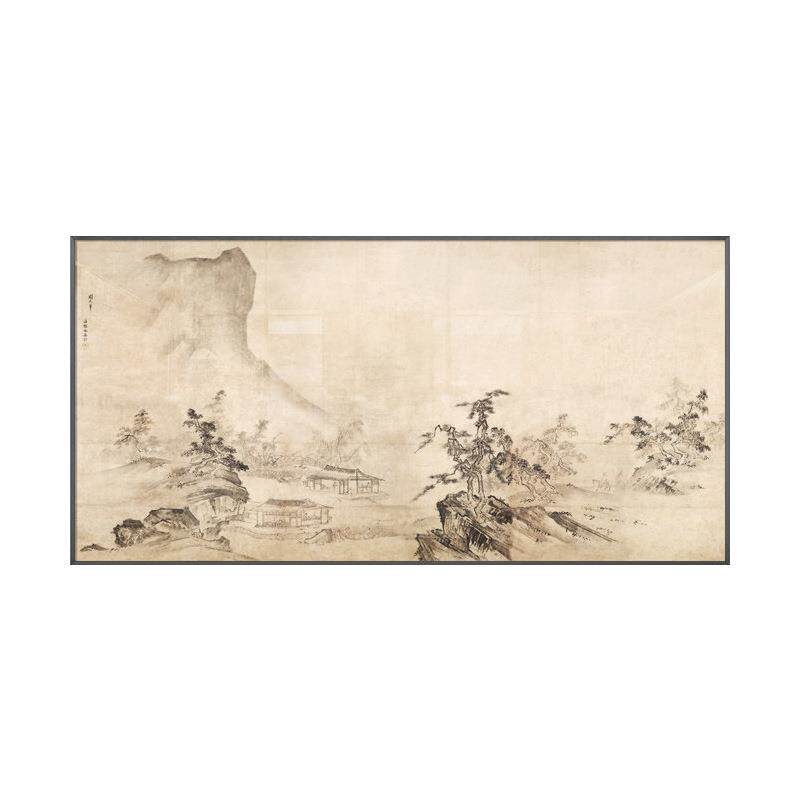 新中式客厅沙发背景墙挂画酒店大堂山水风景图大幅四联组合装饰画