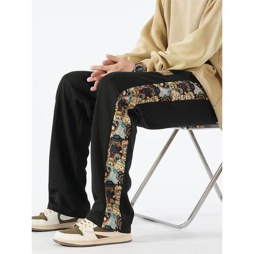 A 17809 Casual Comfortable Loose Straight Leg Pants 小熊刺绣