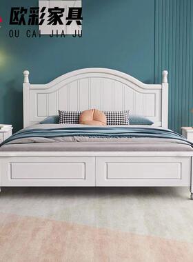美式床轻奢实双木床白色儿童现YMM代卧室.8米人床11.2米男女孩公