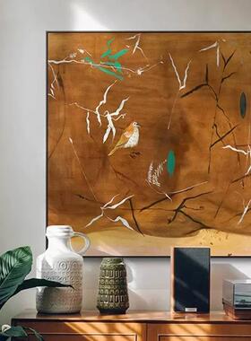 法式中古玄关墙面装饰画原木风小鸟客厅餐厅挂画美式复古卧室壁画
