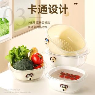 双层洗菜盆沥水篮家用客厅塑料水果盘厨房加厚滤水菜篓洗菜篮 新款