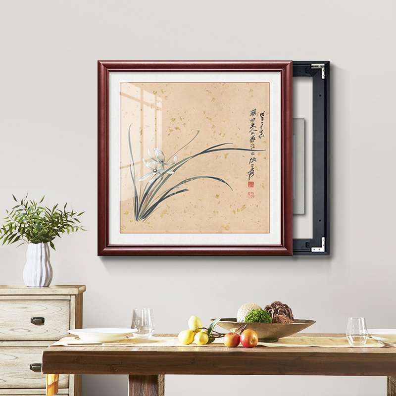 张大千三君子新中式电表箱装饰画免打孔遮挡配电箱电闸盒实木挂1