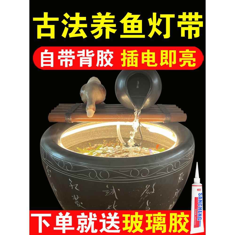 古法养鱼鱼缸灯水下专用led灯防水灯带24V户外鱼池自粘硅胶软灯带