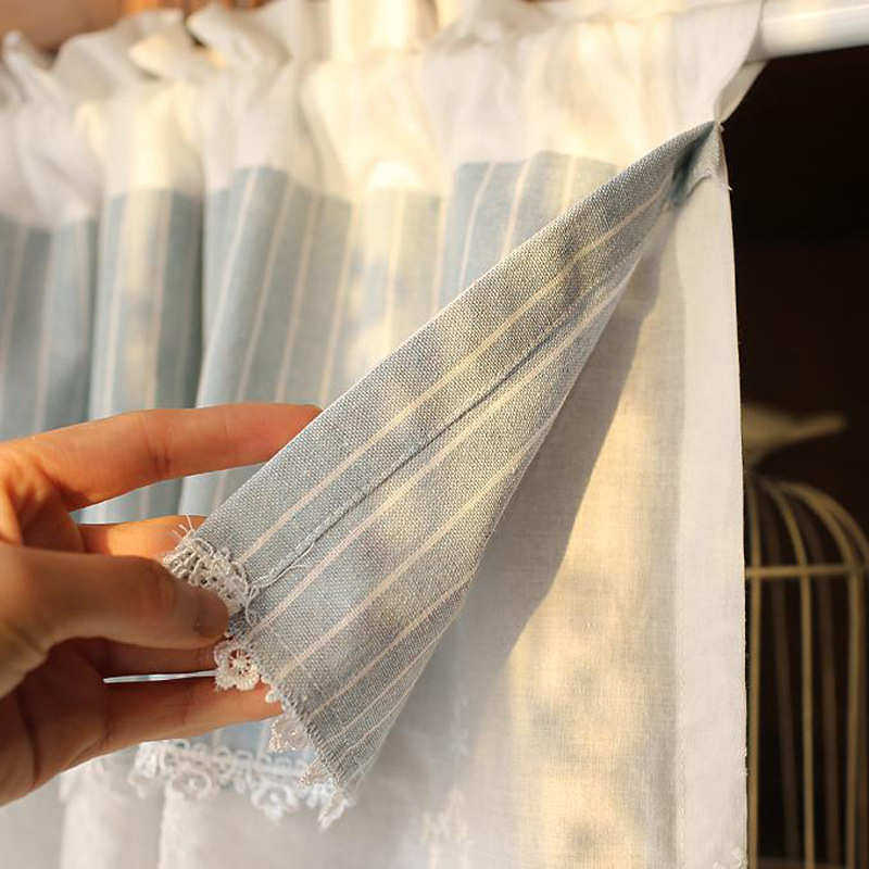 美式地中海纯白绣花蓝白条纹半帘遮挡裙帘柜门帘防尘帘,居家布艺,定制窗帘,淘宝优惠券,粉丝福利购,淘宝优惠卷