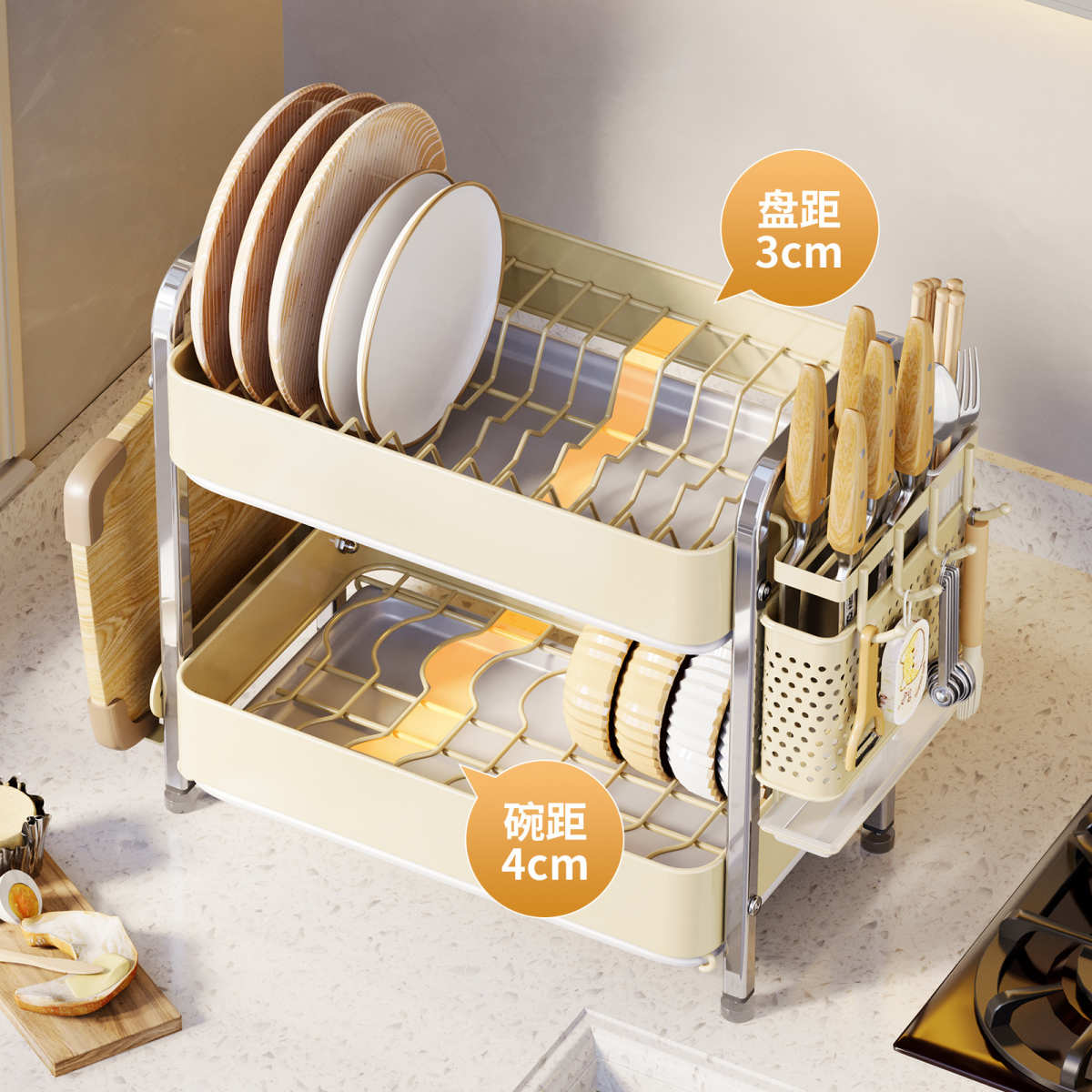 多功能厨房台面沥水碗碟架碗盘置物架台面晾碗架家用碗筷刀叉收纳