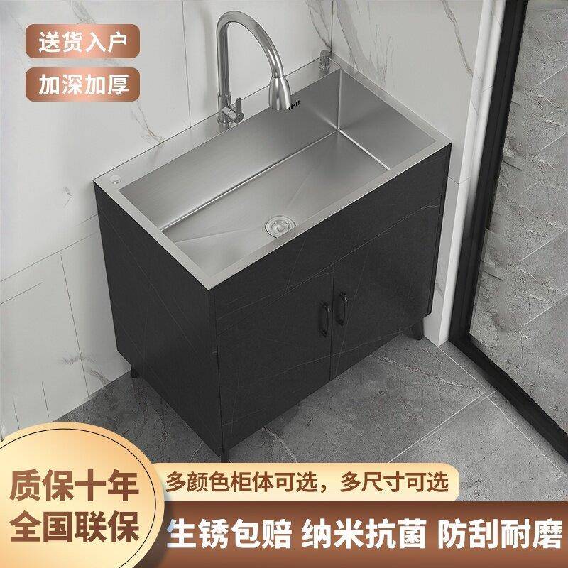 简易整体橱柜不锈钢洗碗池厨房洗菜盆具一体柜单双水槽家用落地洗