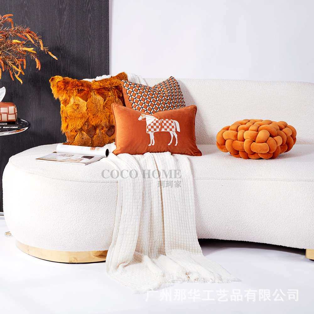 轻奢客厅抱枕组合套装橙色系沙发抱枕套搭配办公室座椅靠垫柔软垫