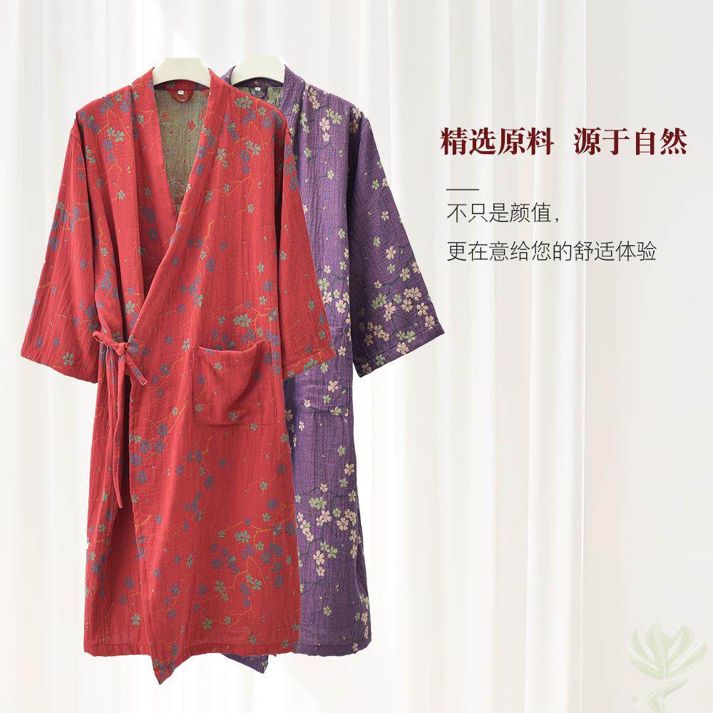 26款春夏薄款纯棉纱布浴袍睡袍睡衣家居服女士日式提花睡裙浴衣