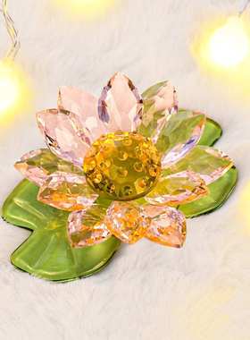 供佛小莲花摆件 水晶睡莲家居卧室玄关装饰品茶宠茶几桌面小摆台