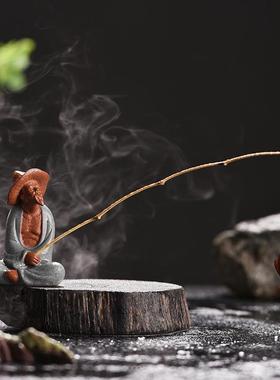 姜太公钓鱼摆件创意陶瓷翁老头鱼缸假山造景家居客厅人物禅意摆设