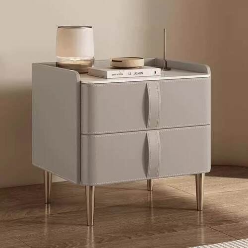 2024新款全实木马鞍皮床头柜豪宅卧室免安装网红轻奢高级感床边柜